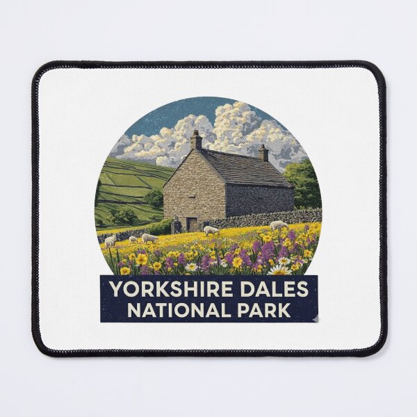 Item preview, Vintage Yorkshire Dales National Park Poster with Stone Barn and   Wildflower Meadow designed and sold by Blurbean.