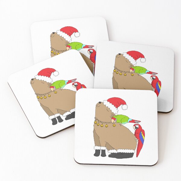 Item preview, Santa Capybara with Two Mischievous Parrots Die Cut designed and sold by JoyousArt4u.