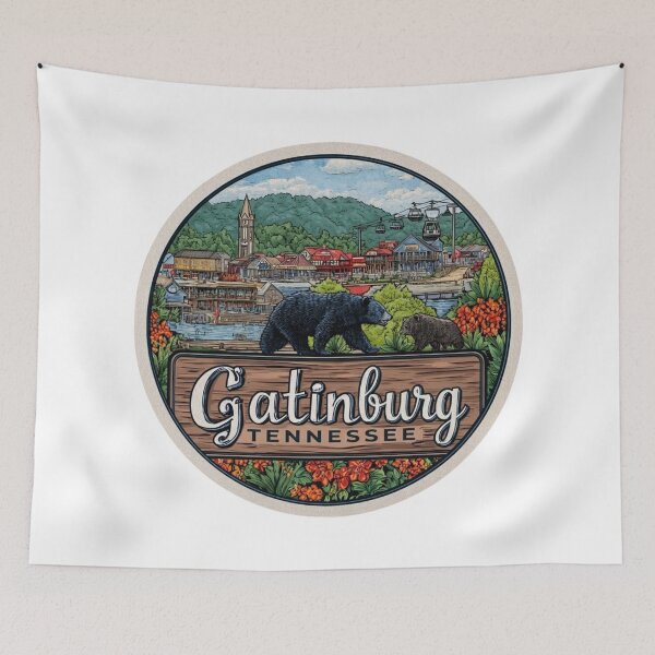Item preview, Vintage Gatlinburg Tennessee Mountain Town Black Bear Travel   Poster designed and sold by Blurbean.