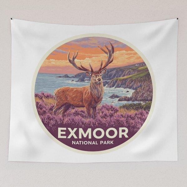 Item preview, Vintage Exmoor National Park Red Deer Stag Poster with Purple   Heather Moorland designed and sold by Blurbean.