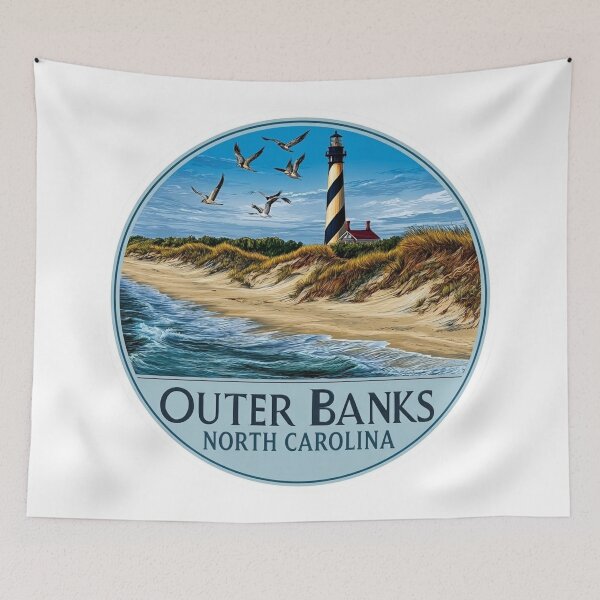 Item preview, Vintage Cape Hatteras Lighthouse Outer Banks North Carolina Beach    Poster designed and sold by Blurbean.