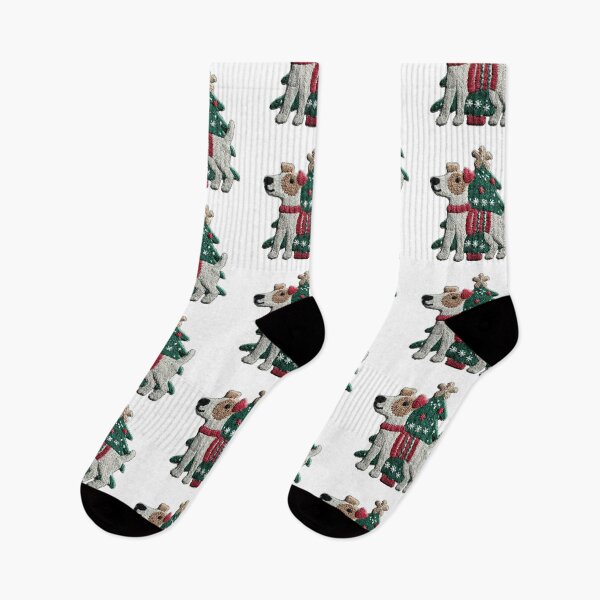 Item preview, Knitted fox terrier smooth Christmas illustration designed and sold by olenapetol.