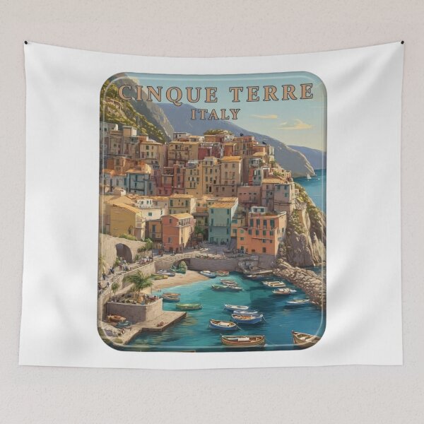 Item preview, Vintage Cinque Terre Italy Mediterranean Coastal Village Travel   Poster designed and sold by Blurbean.