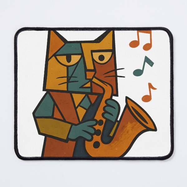 Item preview, Cubist Jazz Cat Poster – Abstract Saxophone Music Wall Art designed and sold by FelineGrooveArt.
