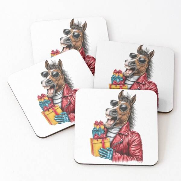 Item preview, Cool horse in leather jacket with Christmas gift designed and sold by olenapetol.