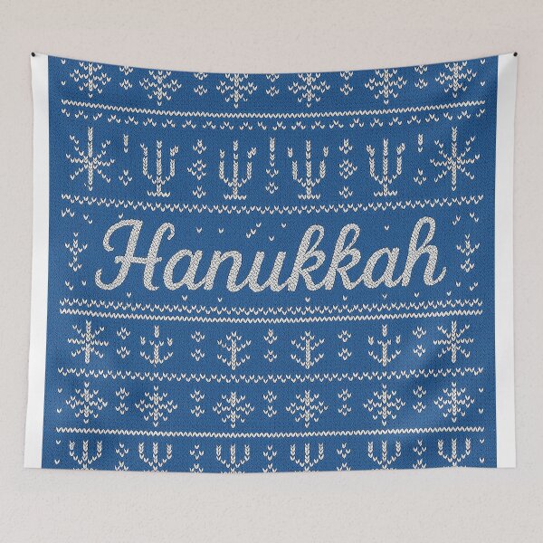 Item preview, Hanukkah Knitted Pattern Poster – Blue & White Design designed and sold by Gold Turtle  Lina.