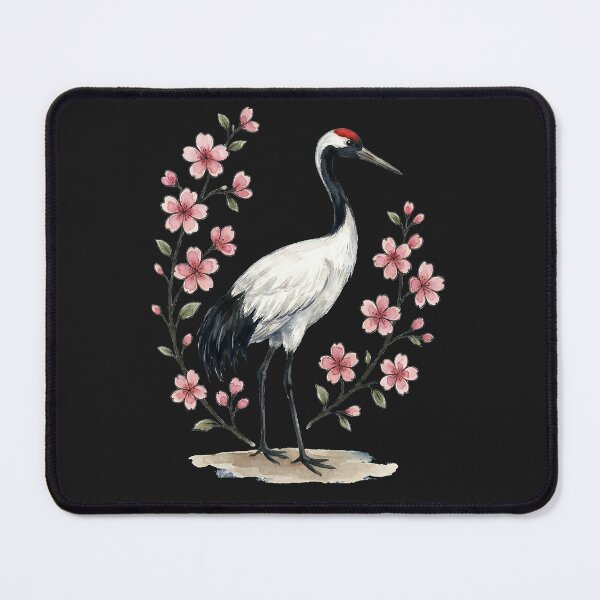 Item preview, Crimson-Crowned Crane Among Sakura Blossoms designed and sold by Mora Atelier Designs.