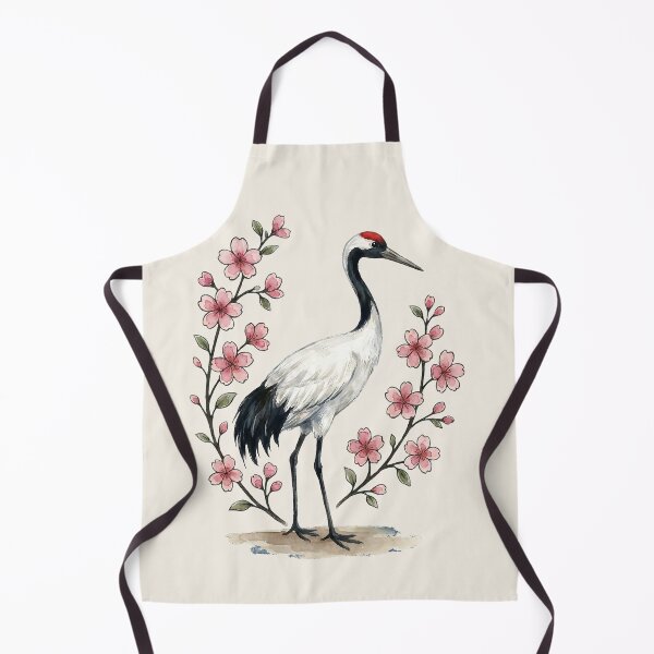 Item preview, Crimson-Crowned Crane Among Sakura Blossoms designed and sold by Mora Atelier Designs.