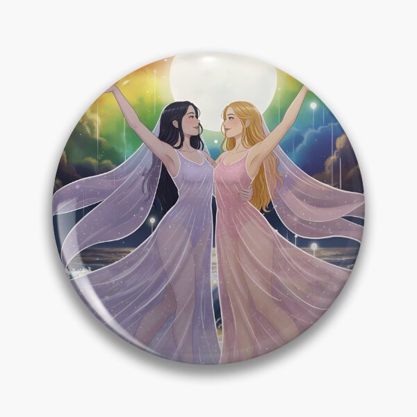 Item preview, Two women dancing on the shoreline under a full moon — a moonlit, romantic scene designed and sold by Elando1212.