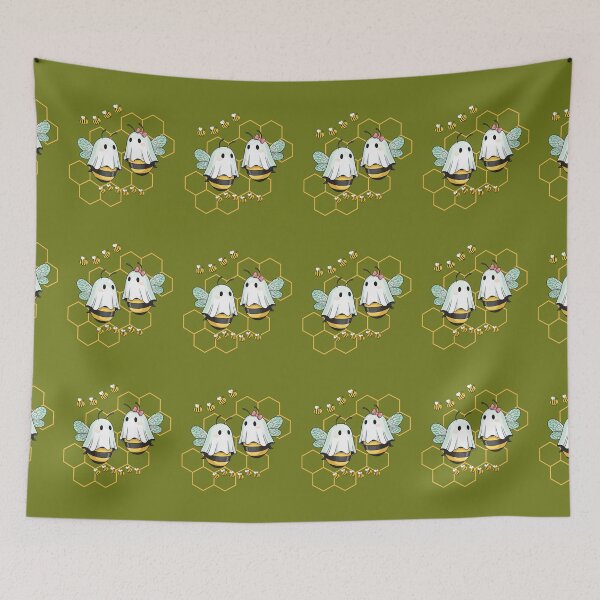 Item preview, Cute Ghosts Chatting with Buzzing Bees - Funny Spring Illustration. designed and sold by LunaPrintCo.