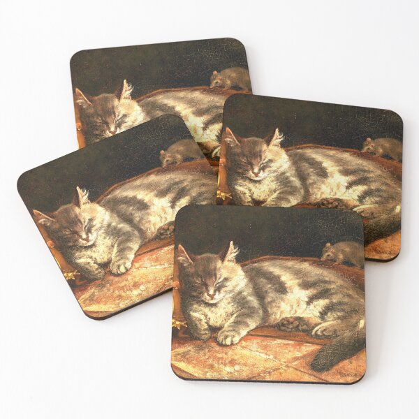 Item preview, Sleeping grey cat and a rat, 1864, by Adolf von Becker designed and sold by AngyDesigns49.