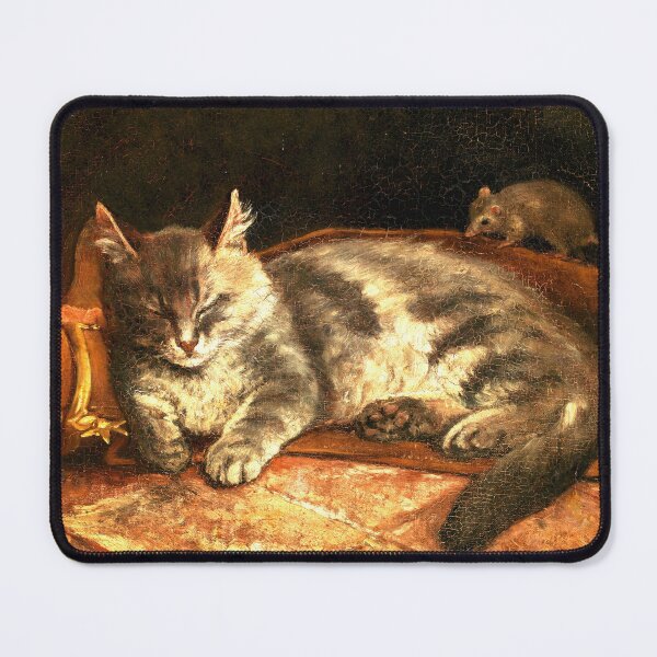Item preview, Sleeping grey cat and a rat, 1864, by Adolf von Becker designed and sold by AngyDesigns49.