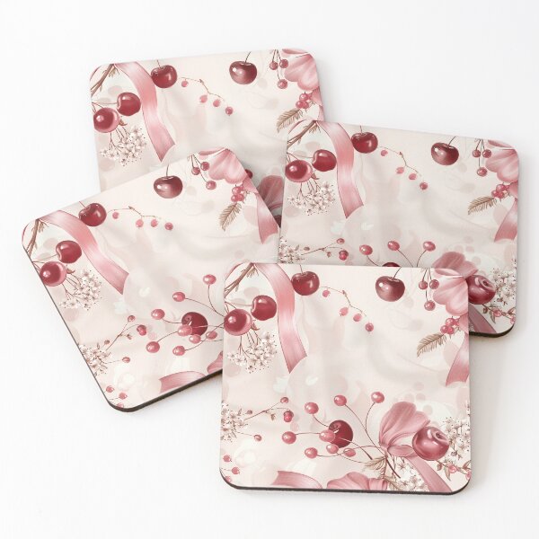 Item preview, Coquette Cherries & Pink Satin Bows: Vintage Romance Pattern designed and sold by The boys.