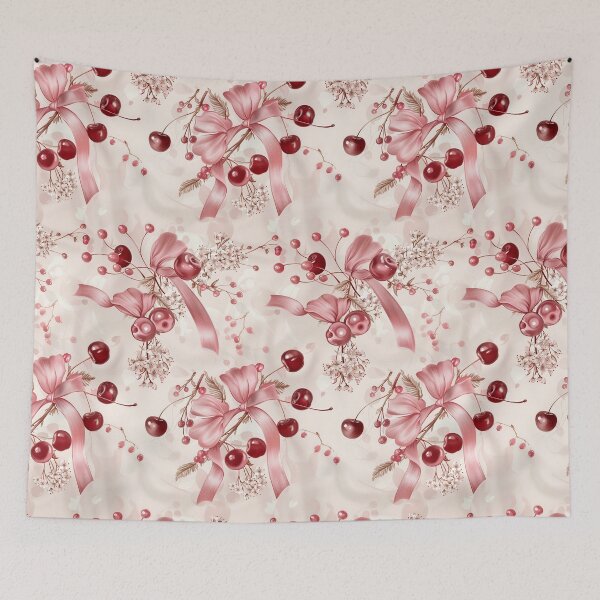 Item preview, Coquette Cherries & Pink Satin Bows: Vintage Romance Pattern designed and sold by The boys.