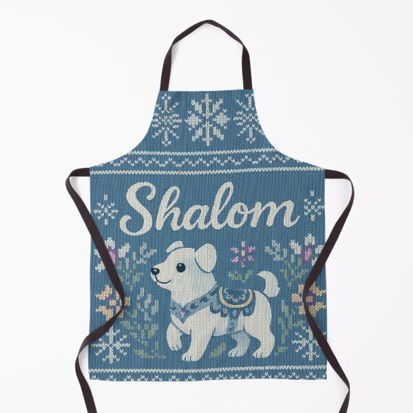 Item preview, Shalom Knitted Art with Cute Dog – Jewish Folk Style designed and sold by Gold Turtle Lina.