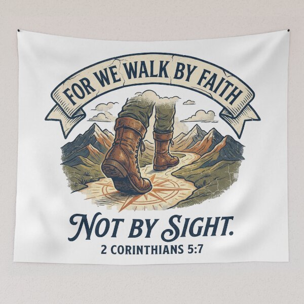 Item preview, For We Walk by Faith Not by Sight – 2 Corinthians 5:7 Vintage Christian Design designed and sold by My3LittleBirds.