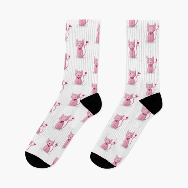 Item preview, Cute Pink Kitten with Heart Collar & Singing Bird – Valentine’s Love designed and sold by LiudmylaMaika.