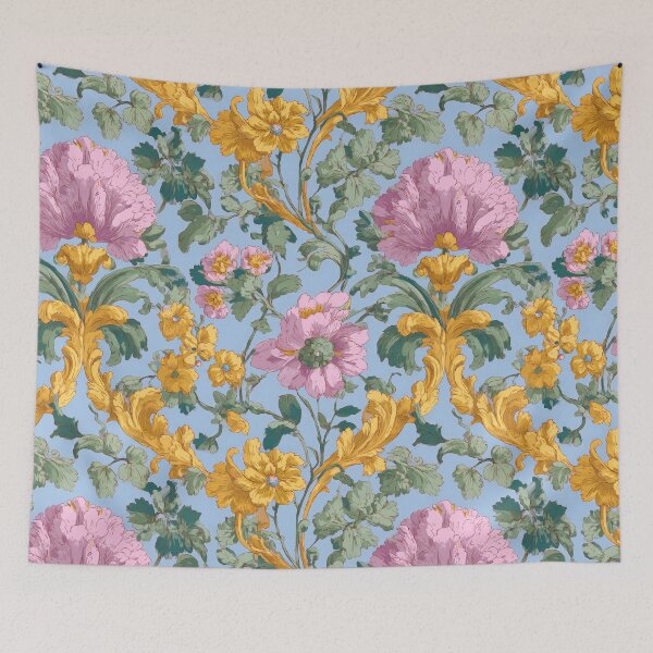 Item preview, Pastel Rococo Flowers and Gold Scrolls designed and sold by Atlas Kai.