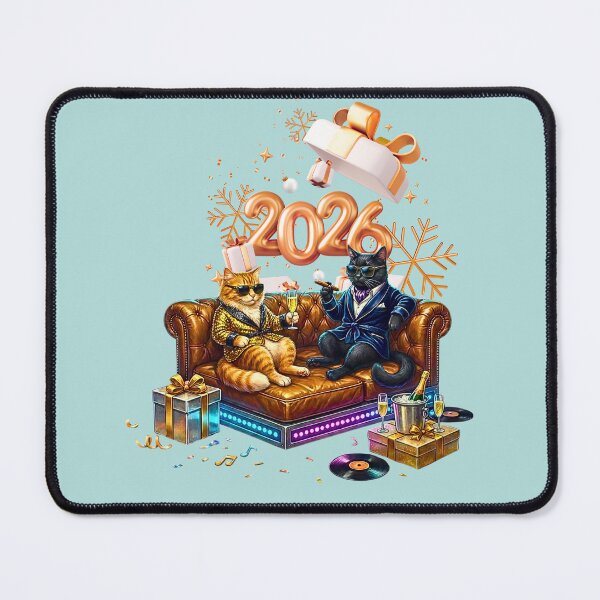 Item preview, Rich Luxury Cats New Year 2026 Party | Black Cat & Orange Tabby on Leather Sofa designed and sold by E-SarnEdge.