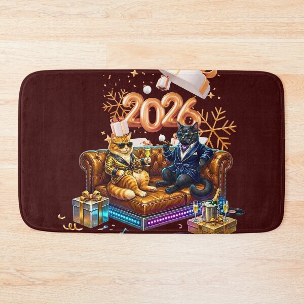 Item preview, Rich Luxury Cats New Year 2026 Party | Black Cat & Orange Tabby on Leather Sofa designed and sold by E-SarnEdge.