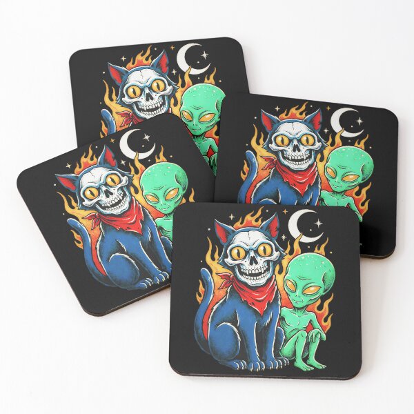 Item preview, Alien and Skull Cat - Spooky Best Friends designed and sold by CoffinsArt.