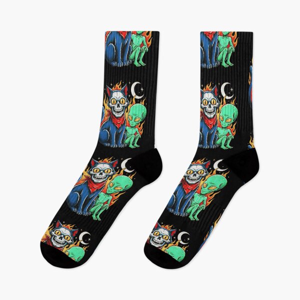 Item preview, Alien and Skull Cat - Spooky Best Friends designed and sold by CoffinsArt.