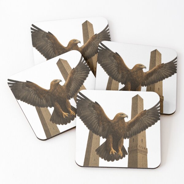 Item preview, Golden Eagle Rising Between Bologna’s Two Towers – Realistic Wildlife Art designed and sold by LOSCOLIS.