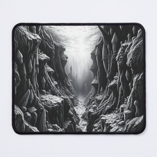 Item preview, Underwater Canyon Sunlight Fantasy Art Black and White designed and sold by EllDAV777.