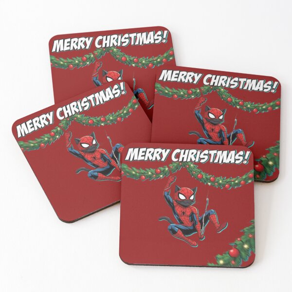 Item preview, Christmas Swinging Masked SPIDER-CAT – Festive Action Illustration designed and sold by UniqueArtsOnly.