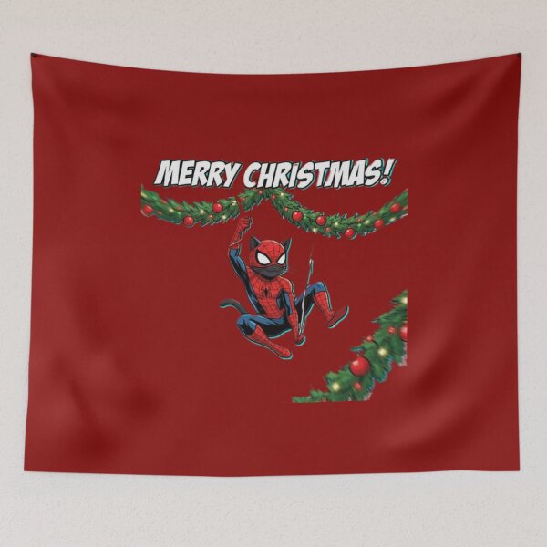 Item preview, Christmas Swinging Masked SPIDER-CAT – Festive Action Illustration designed and sold by UniqueArtsOnly.