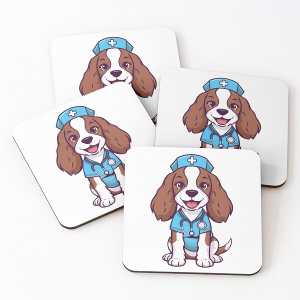 Item preview, Cute English Springer Spaniel Nurse Dog in Scrubs Cartoon designed and sold by QuikFun.