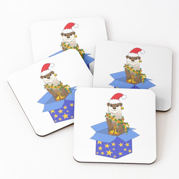 Item preview, Christmas Santa Otter in a Star Gift Box Die Cut designed and sold by JoyousArt4u.