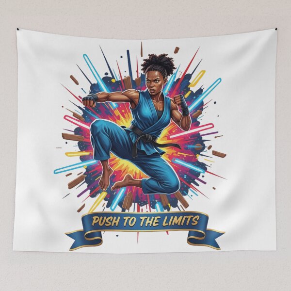 Item preview, Push to the Limits Black Belt Martial Arts T-Shirt | Dynamic Jumping Strike Pop Art designed and sold by BoldBloomArt.