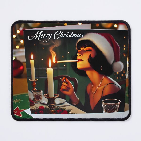 Item preview, Retro Glamorous Christmas Card with Smoking Lady in Santa Hat. designed and sold by Spark2Seduction.