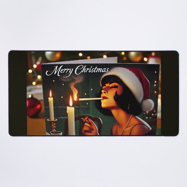 Artikelvorschau, Glamouröse Retro-Weihnachtskarte mit rauchender Dame und Weihnachtsmannmütze. entworfen und verkauft von Spark2Seduction.
