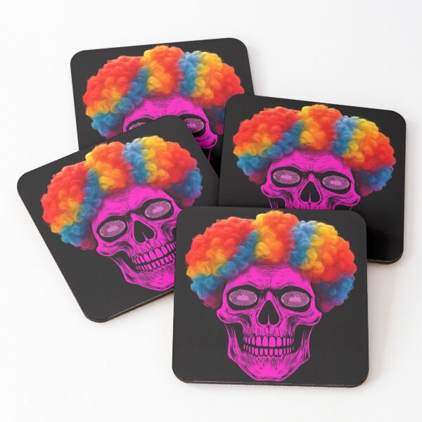 Item preview, Neon Pink Skull with Colorful Clown Afro | Vibrant Retro Horror Art designed and sold by Vivalore.