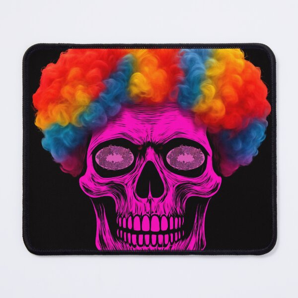 Item preview, Neon Pink Skull with Colorful Clown Afro | Vibrant Retro Horror Art designed and sold by Vivalore.