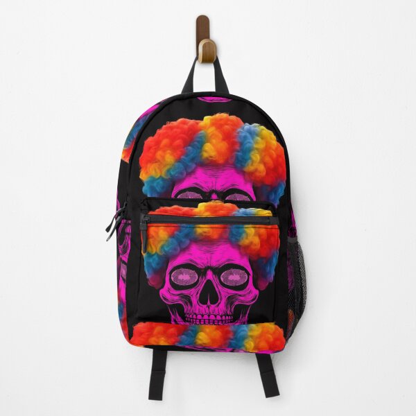 Item preview, Neon Pink Skull with Colorful Clown Afro | Vibrant Retro Horror Art designed and sold by Vivalore.