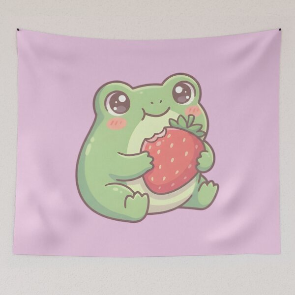 Item preview, Kawaii Frog Eating A Strawberry designed and sold by HappyLilPals.