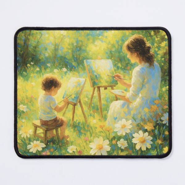Item preview, Mother and Child Painting in a Sunlit Meadow, Whimsical Nature Art designed and sold by BeaconMarketing.