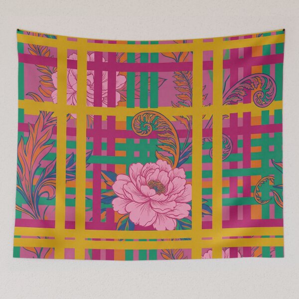 Item preview, Electric Victorian Plaid: Maximalist Floral Grid designed and sold by The boys.