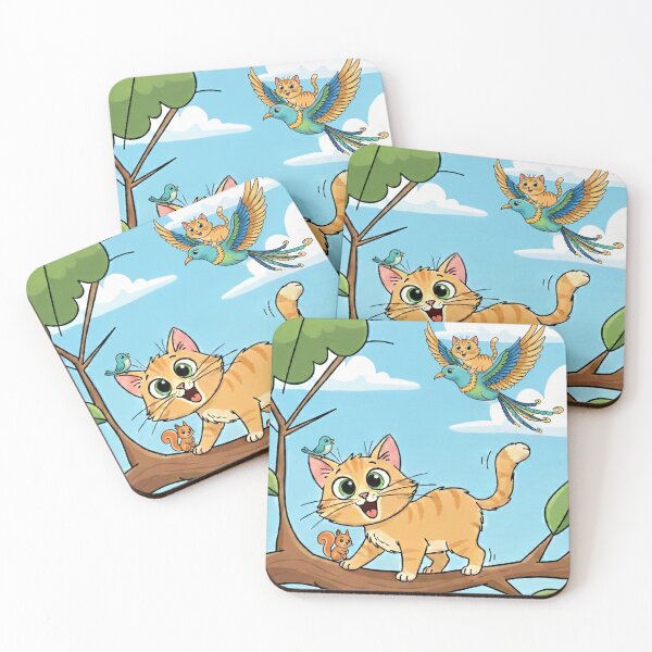 Item preview, Tree Branch Buddies: Happy Kitten, Squirrel, and Flying Birds designed and sold by JanRizz.