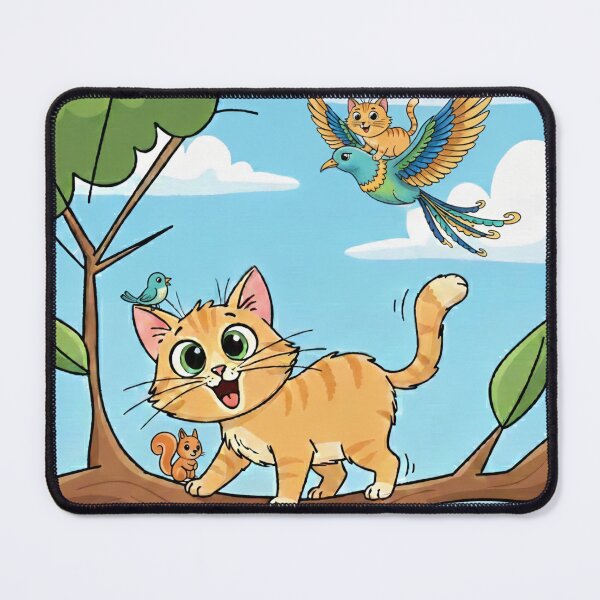 Item preview, Tree Branch Buddies: Happy Kitten, Squirrel, and Flying Birds designed and sold by JanRizz.