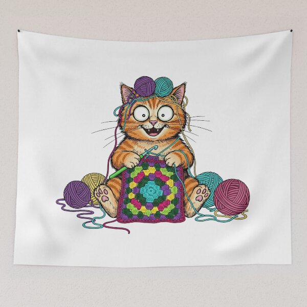 Item preview, Happy Cat Knitting and Crocheting Cute Craft Art designed and sold by TeeARTHY.