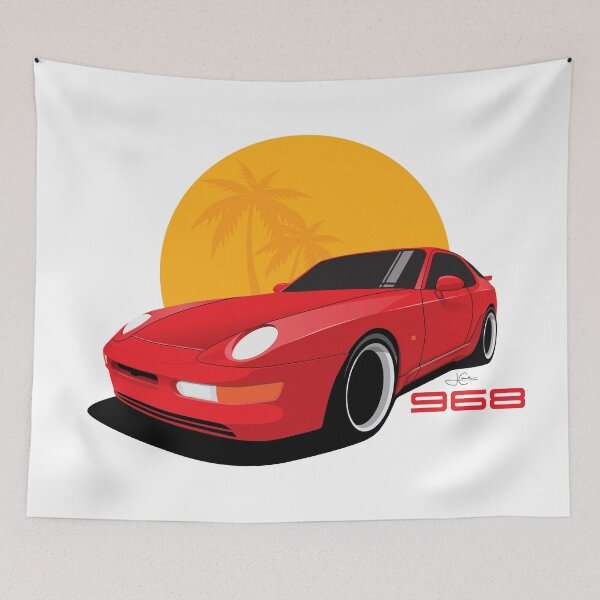 Item preview, Red 968 turbo beach Illustration designed and sold by blackdogshop.