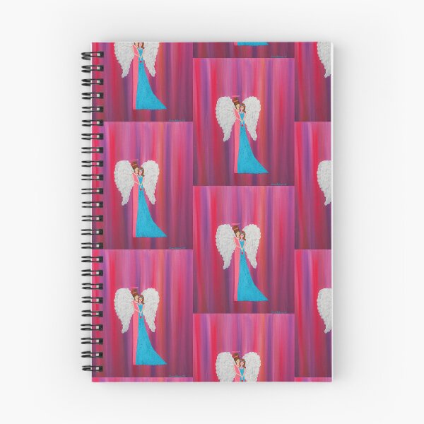 Item preview, Two Angels Embracing in a Split Blue and Pink Dress with Vibrant Background designed and sold by Anna Lachman Designs.