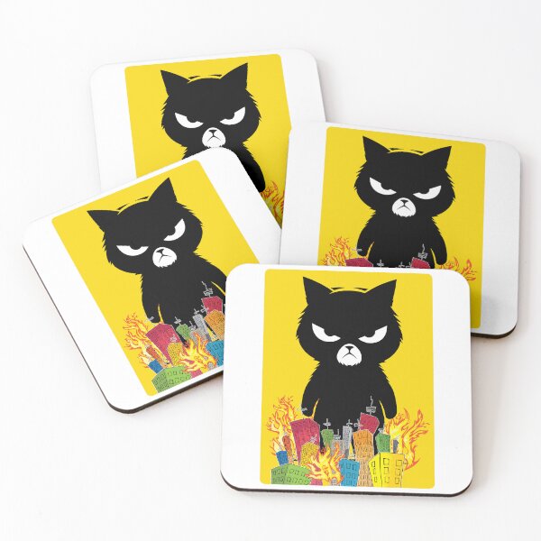 Item preview, Mad Cat Cartoon Standing Over Burning City – Chaotic Funny Cat Illustration designed and sold by PIXEL POP DESIGNS - Beyond the Norm!.