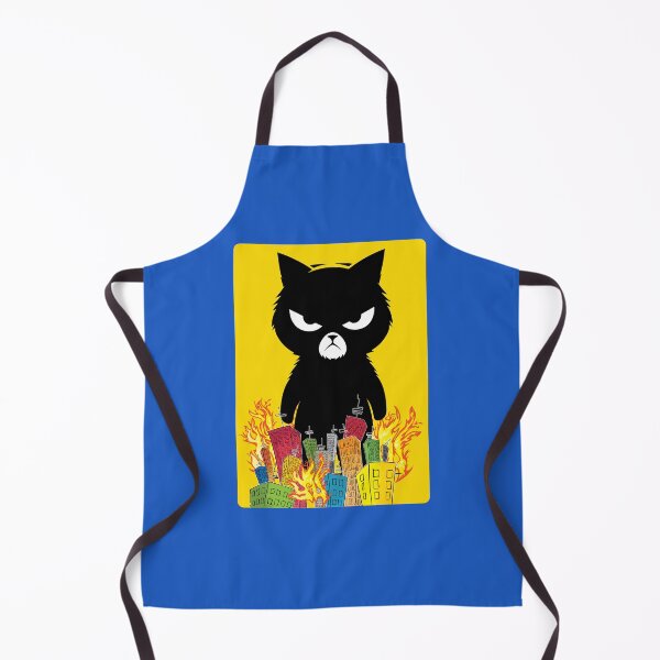 Item preview, Mad Cat Cartoon Standing Over Burning City – Chaotic Funny Cat Illustration designed and sold by PIXEL POP DESIGNS - Beyond the Norm!.