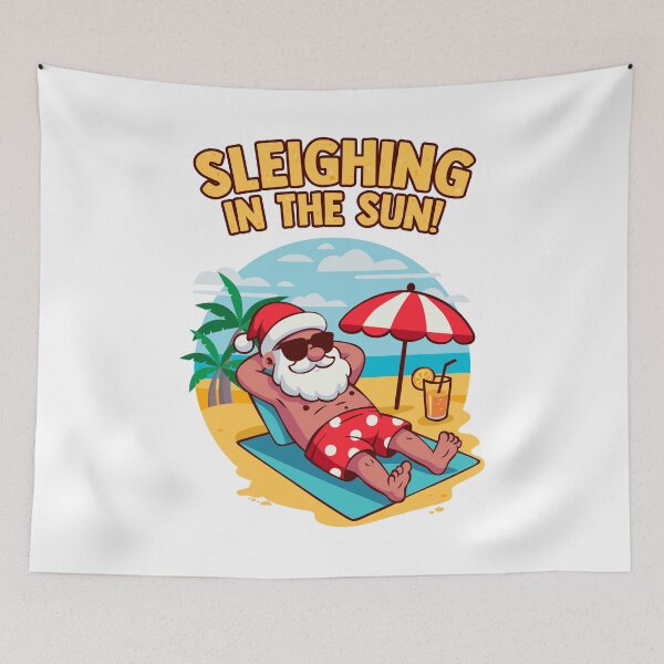 Item preview, Sleighing in the Sun – Funny Summer Christmas Santa on tropical beach designed and sold by messy-nessie.