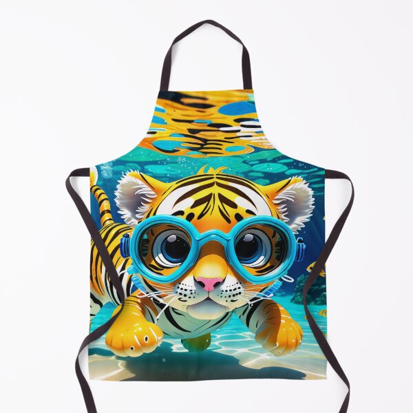 Item preview, Cute Tiger Cub With Blue Goggles Swimming Underwater – Colorful Coral Reef Art designed and sold by 4TinyPaws.